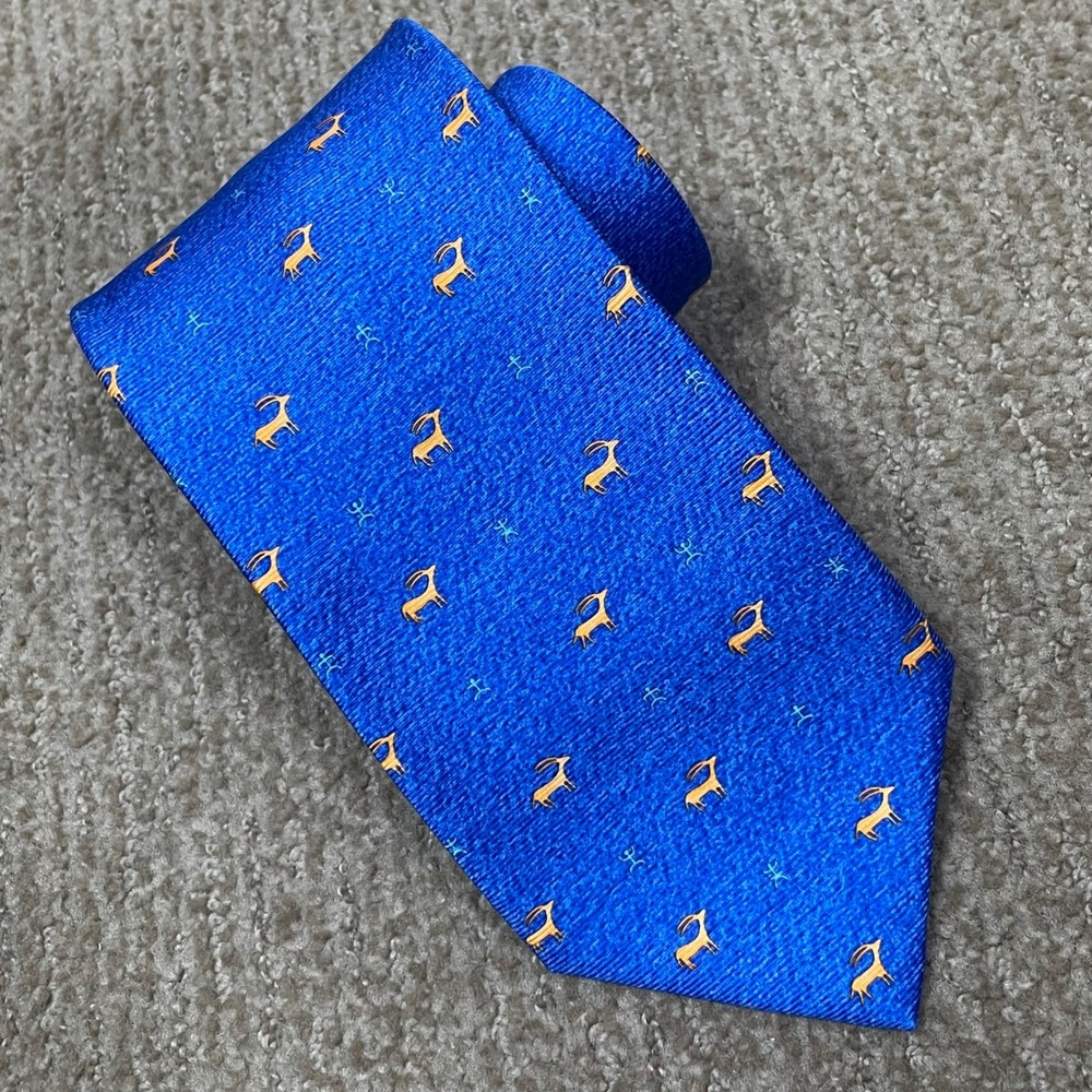 BVLGARI Silk Necktie Mens Blue Gazelle Animal Print Italian Designer Tie 3.75"